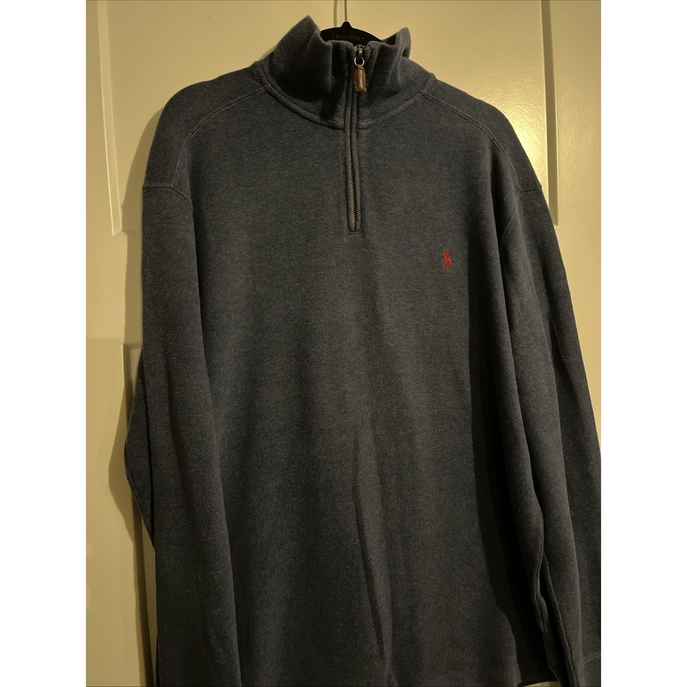 Vintage Polo Ralph Lauren 1/4 zip pullover Sweater Blue Men’s Large Red Pony